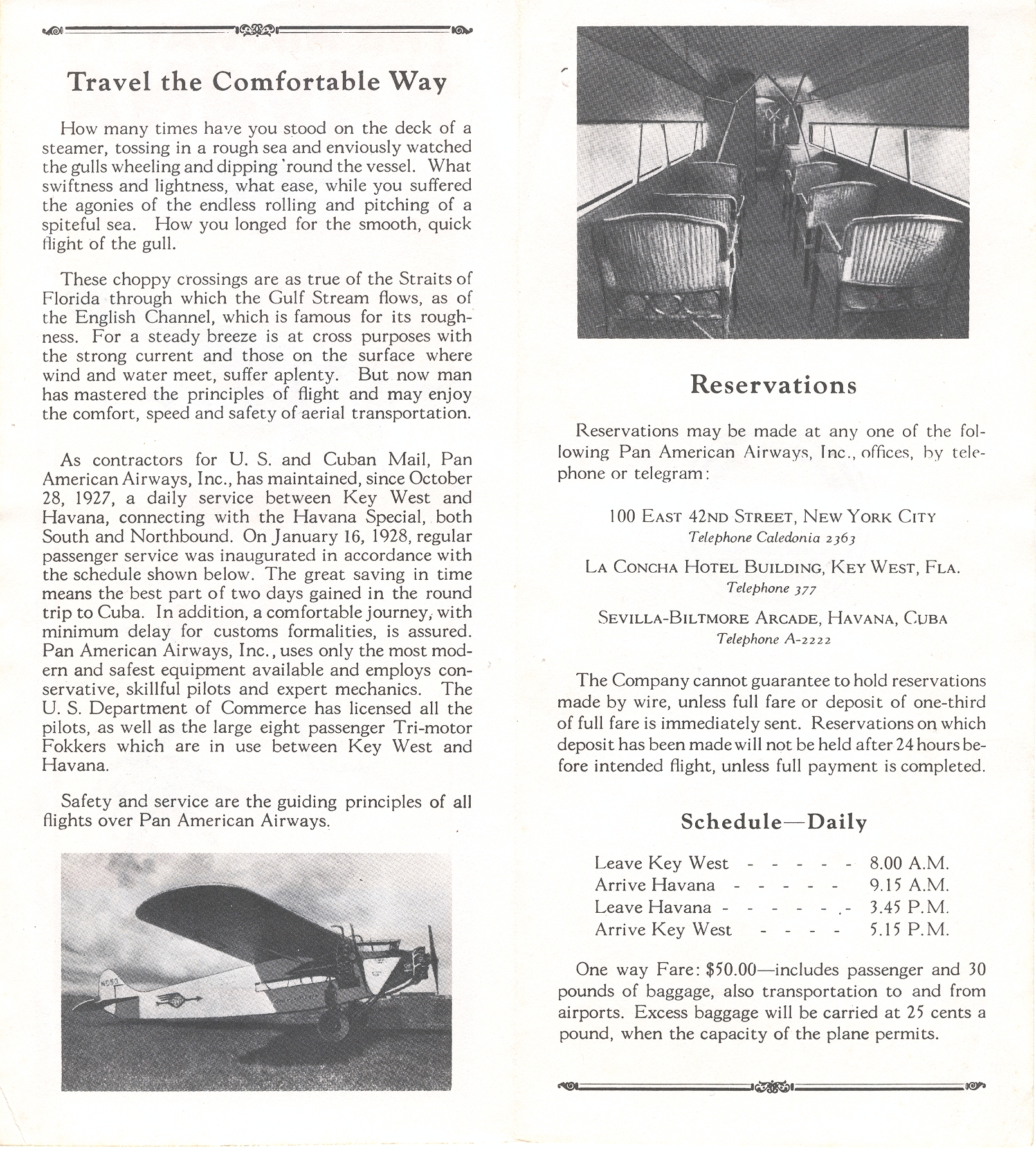 1928 Information on Pan Am from what is believed to be the first published timetable.